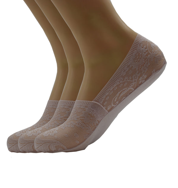 Malana Merino Pink Colour Women's & Girl's Anti-Skid Lace Socks Foot Cover/Footies Socks (Pack of 3)