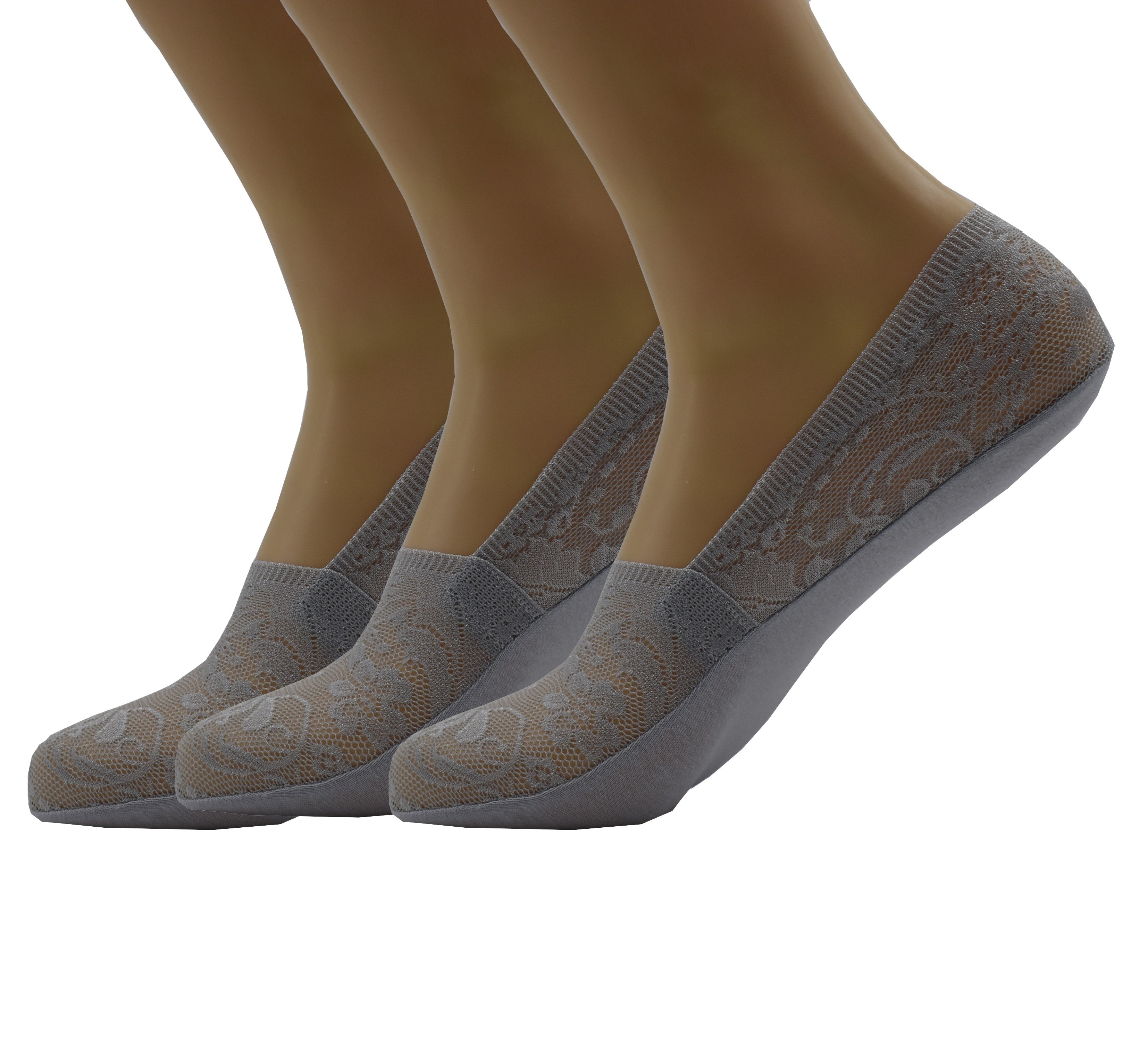 Malana Merino Grey Colour Women's & Girl's Anti-Skid Lace Socks Foot Cover/Footies Socks (Pack of 3)