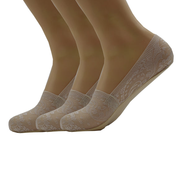 Malana Merino Light Pink Women's & Girl's Anti-Skid Lace Socks Foot Cover/Footies Socks (Pack of 3)