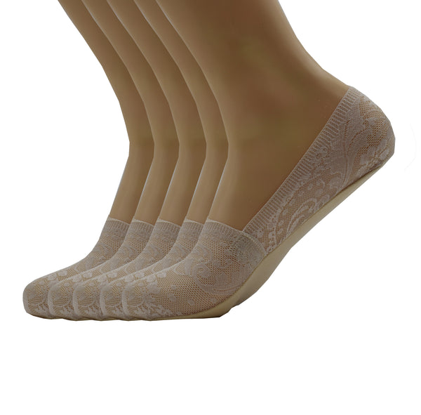 Malana Merino Light Pink Women's & Girl's Anti-Skid Lace Socks Foot Cover/Footies Socks (Pack of 5)