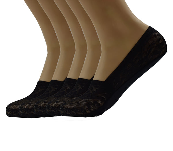 Malana Merino Black Colour Women's & Girl's Anti-Skid Lace Socks Foot Cover/Footies Socks (Pack of 5)