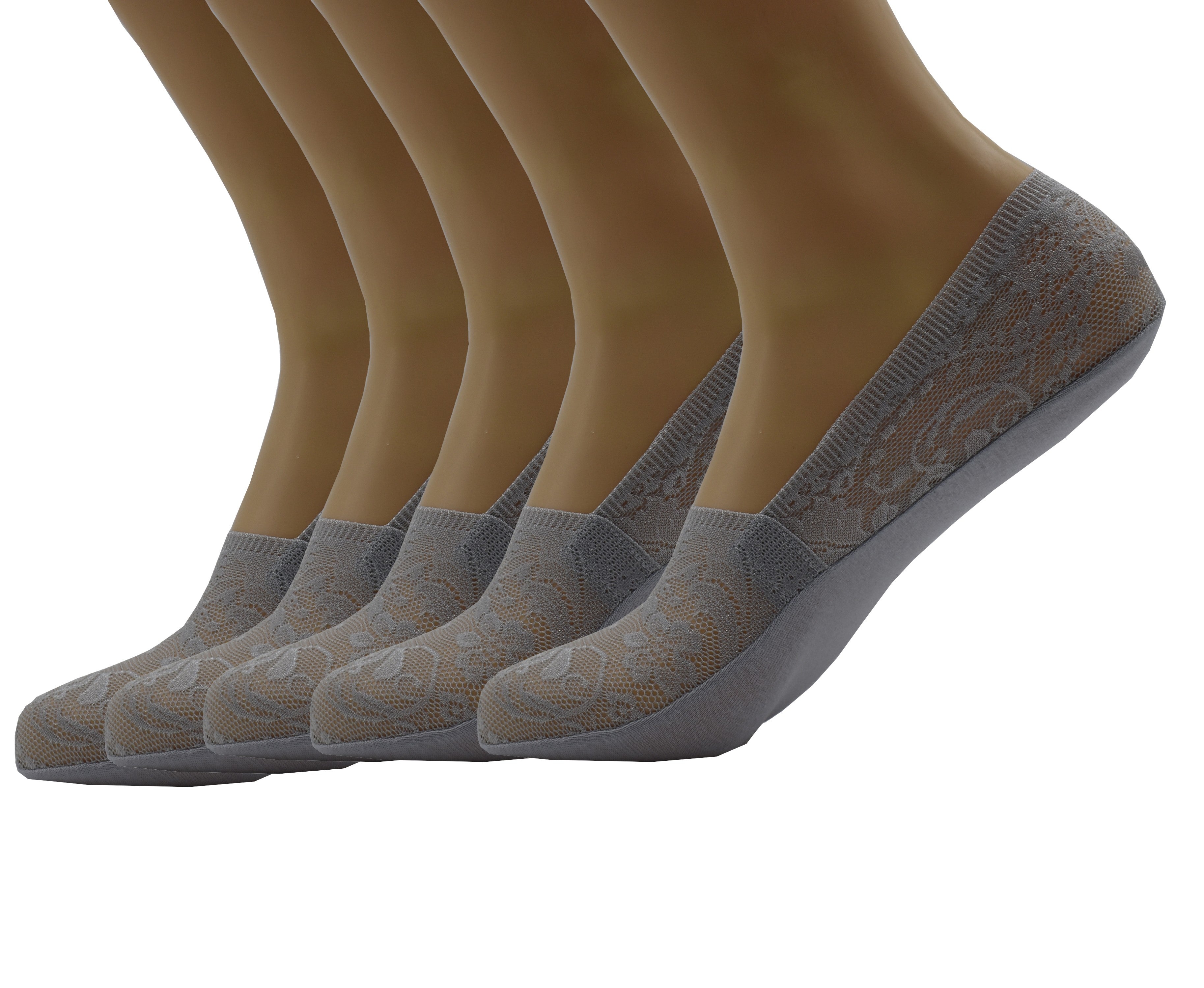 Malana Merino Grey Colour Women's & Girl's Anti-Skid Lace Socks Foot Cover/Footies Socks (Pack of 5)