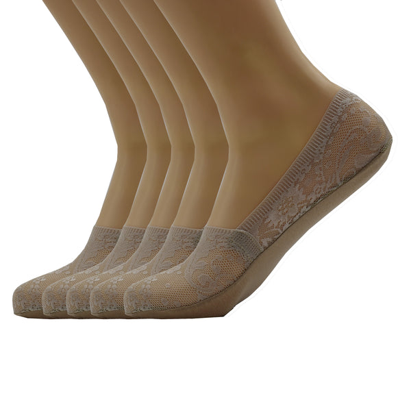 Malana Merino Light Grey Colour Women's & Girl's Anti-Skid Lace Socks Foot Cover/Footies Socks (Pack of 5)