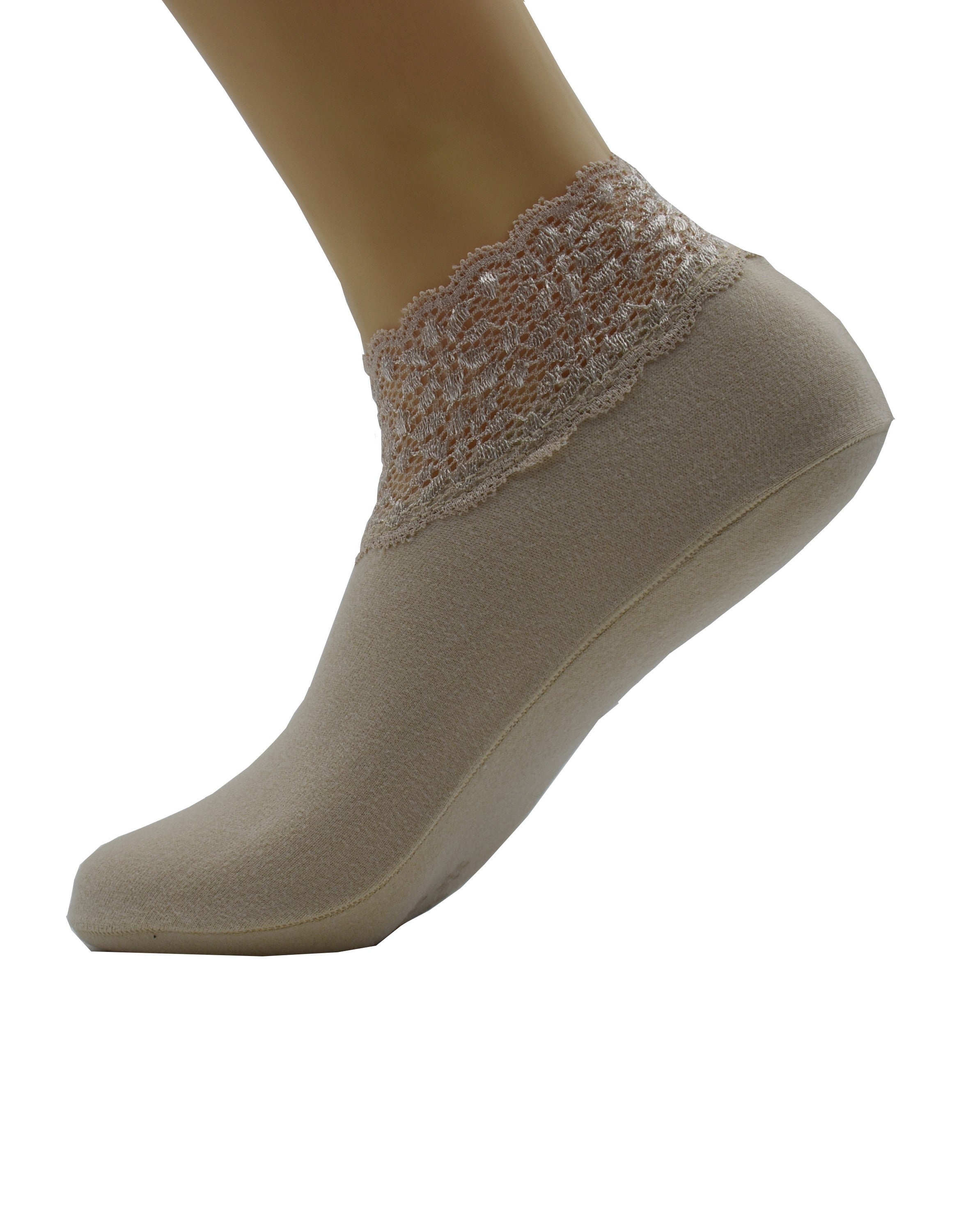 Malana Merino Cream Colour Lace Warm Socks, No Show Socks, Lace Comfortable Thermal Cotton Ankle Boat Socks, Pop Invisible Socks with Non-slip Bases for Women Girls (Pack of 5)