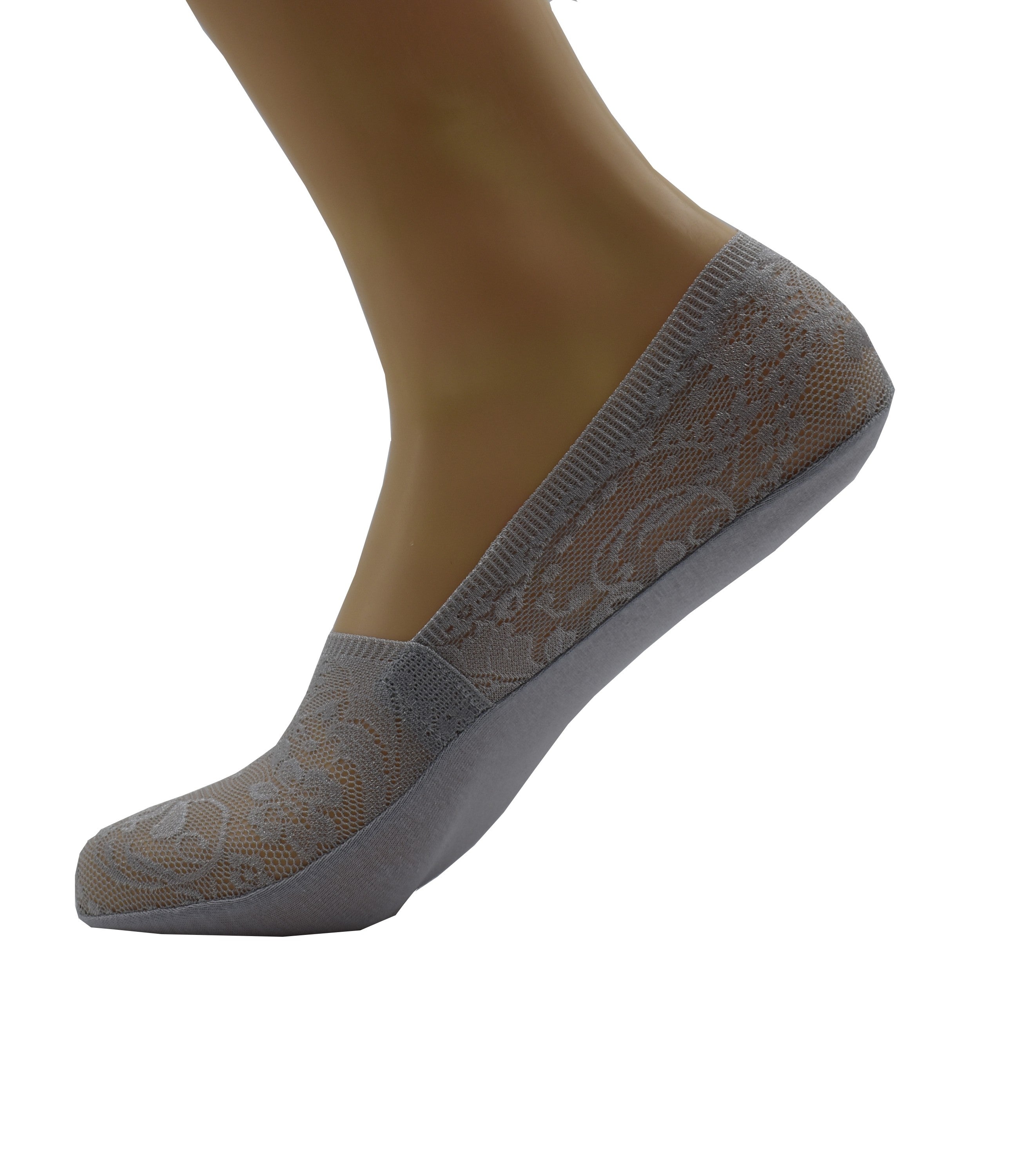 Malana Merino Grey Colour Women's & Girl's Anti-Skid Lace Socks Foot Cover/Footies Socks (Pack of 3)