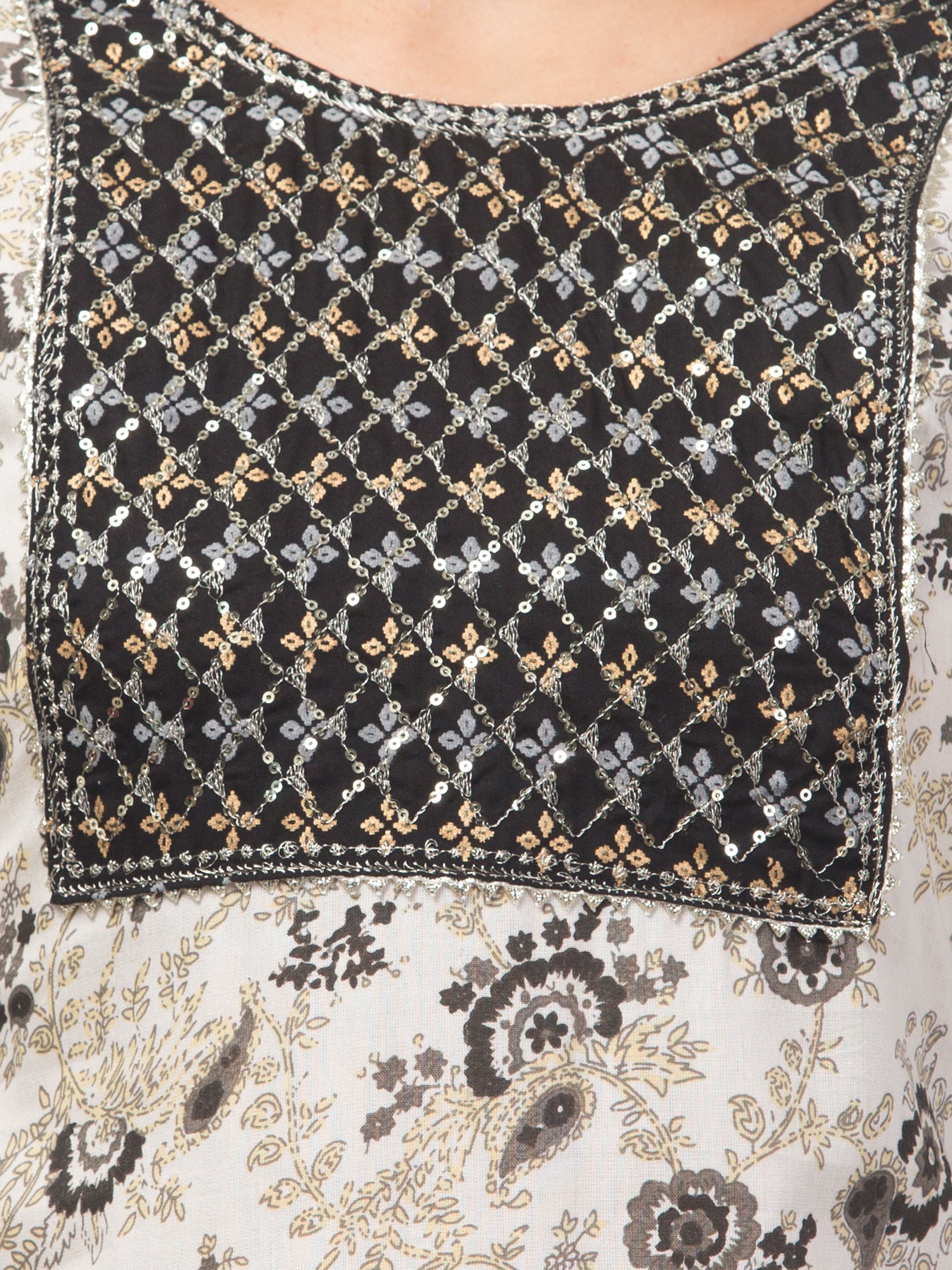 Malana Merino Girl / Women's Rayon Floral Print Black and White Straight  Kurta