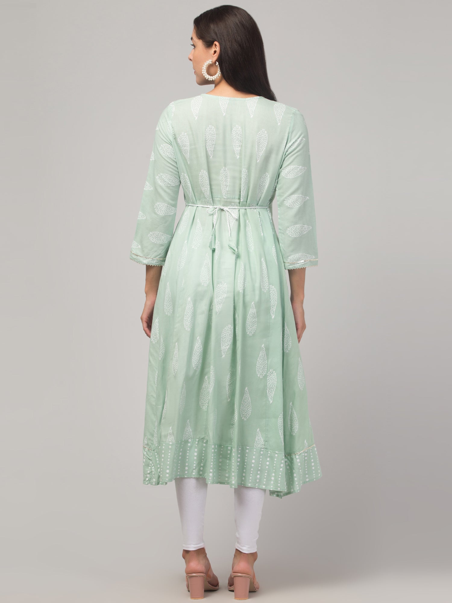 Malana Merino Girl / Women's Rayon Printed Pista Green Anarkali Kurta
