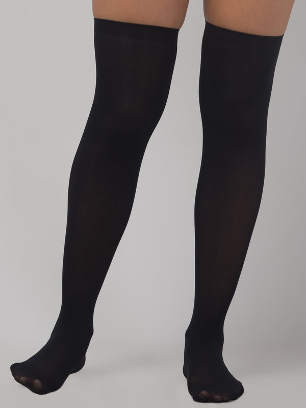 Malana Merino Women & Girls 1 Pair Nylon Transparent Thigh High Stockings Black Color (1 Pair)