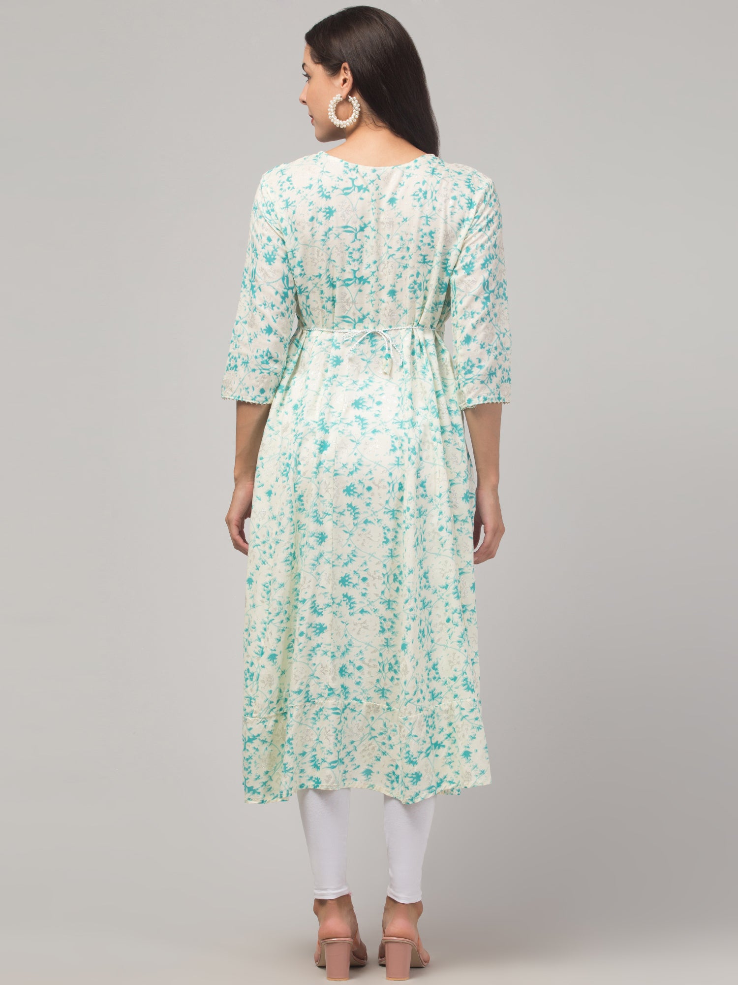 Malana Merino Girl / Women's Rayon Printed Cream Anarkali Kurta