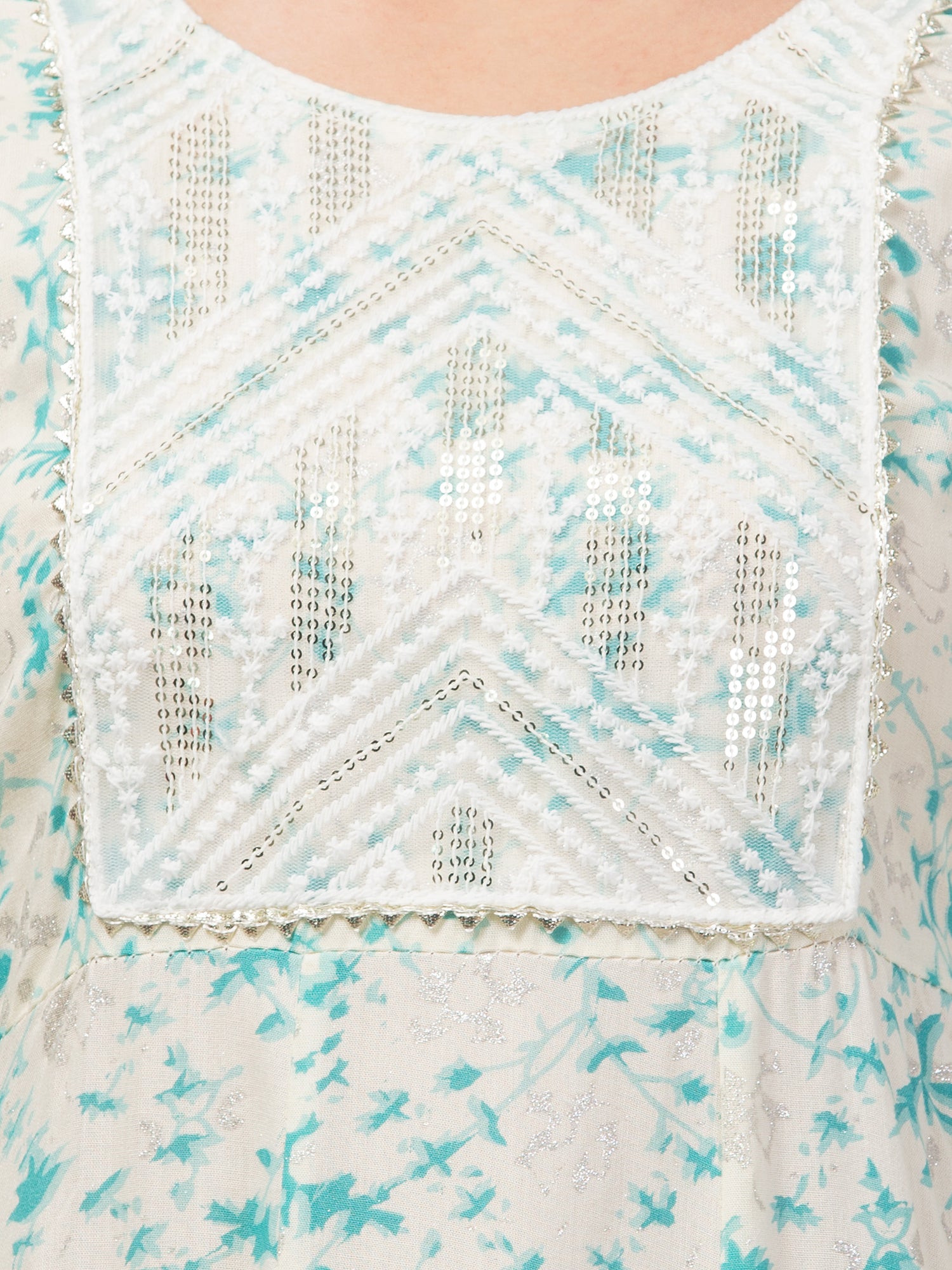 Malana Merino Girl / Women's Rayon Printed Cream Anarkali Kurta