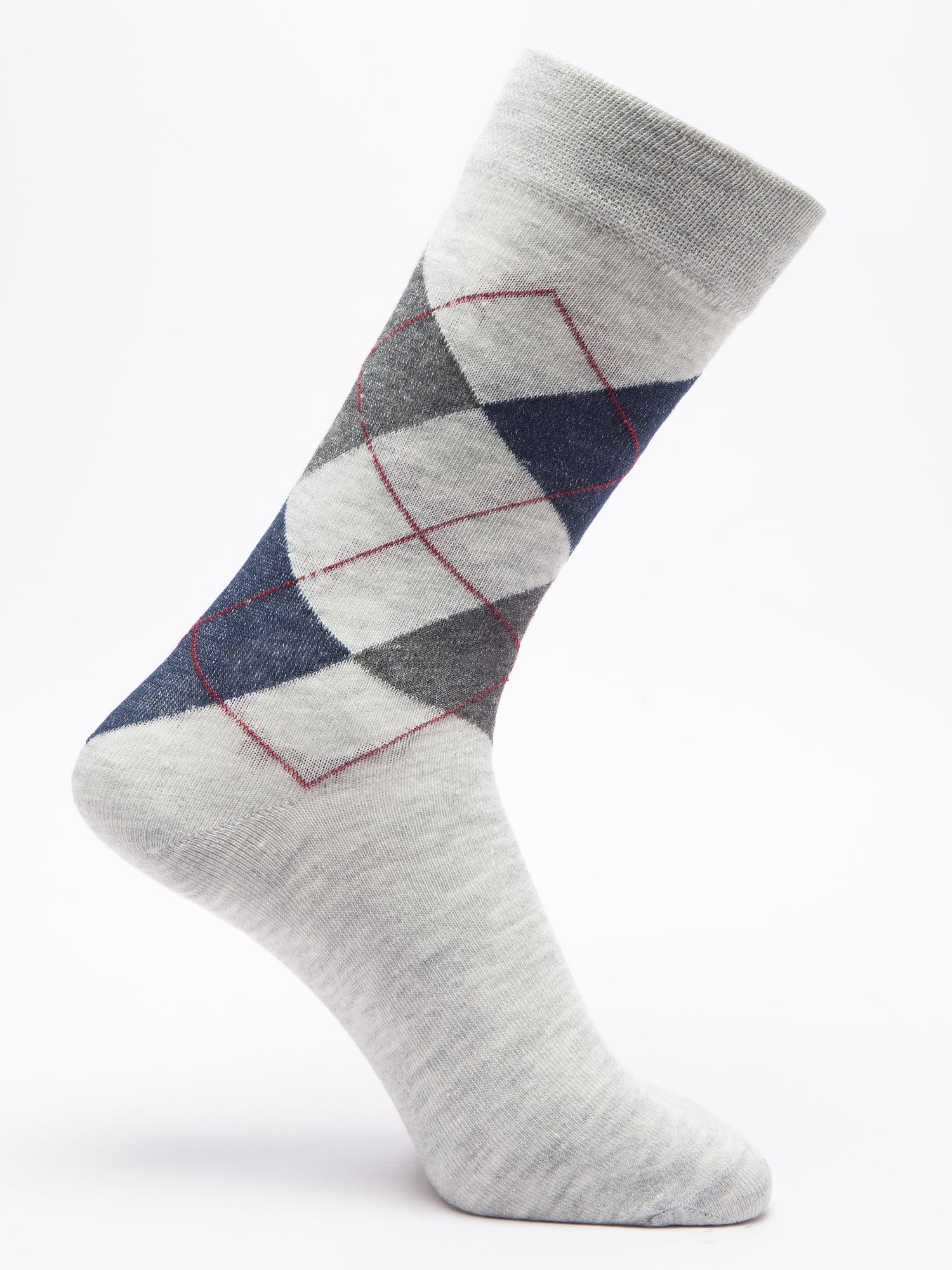 Malana Merino Men's Grey Patterned Calf-Lengh Cotton Socks (Pack of 2) Grey