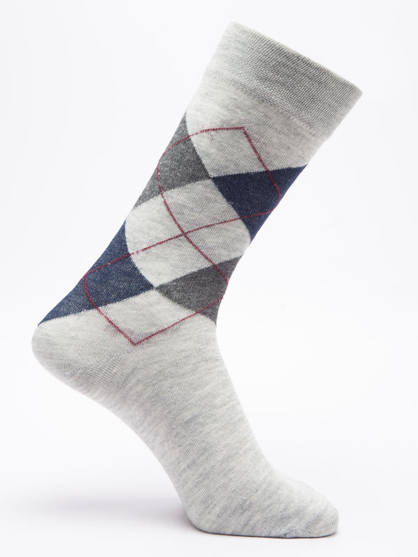 Malana Merino Men's Grey Patterned Calf-Lengh Cotton Socks (Pack of 1) Grey