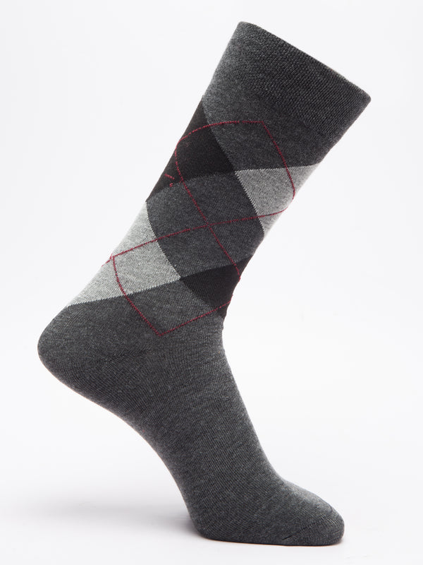 Malana Merino Men's Grey Patterned Calf-Lengh Cotton Socks (Pack of 1) Dark Grey