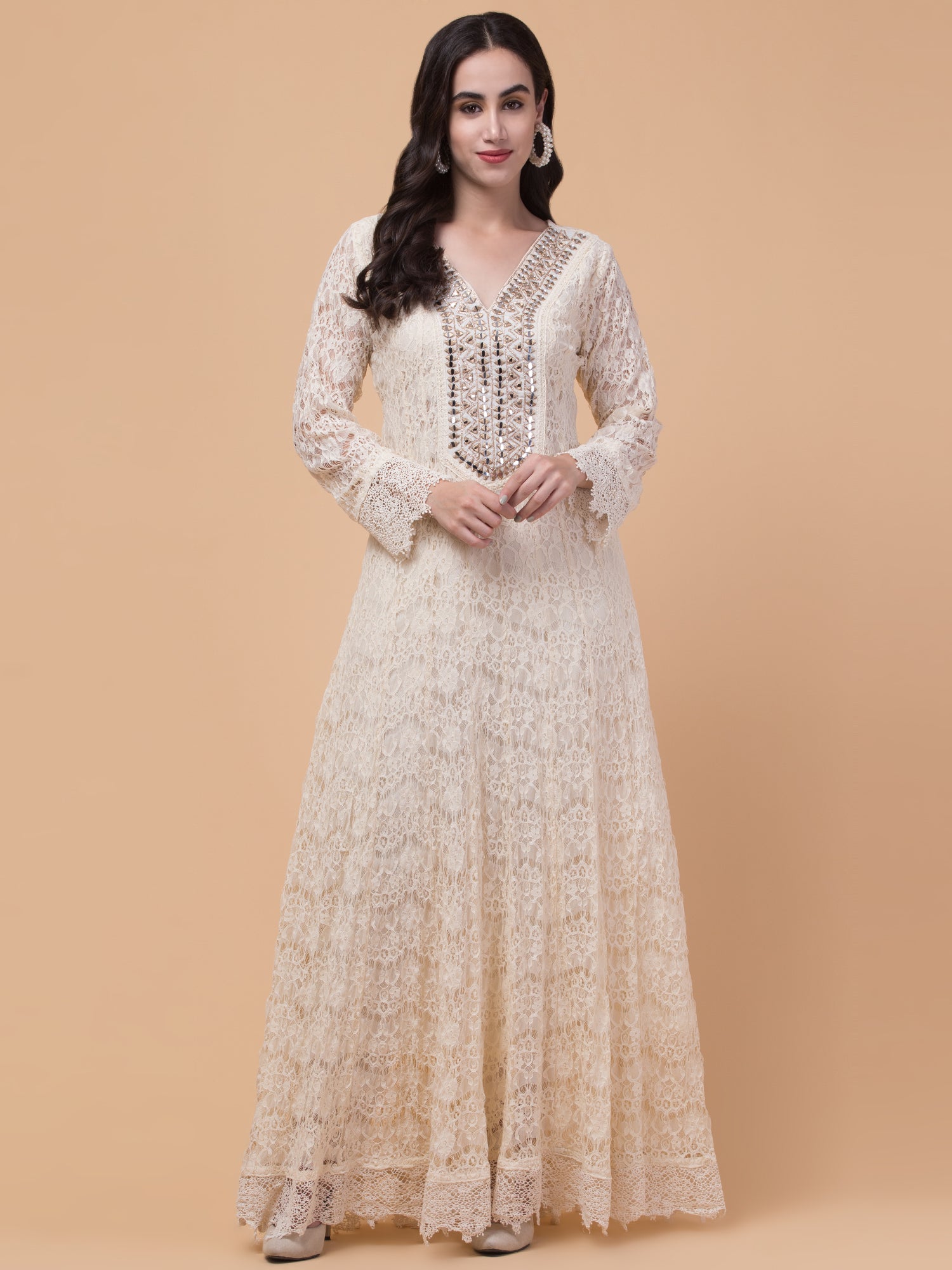 Malana Merino Women's Net Long Salwar Suit with Dupatta.