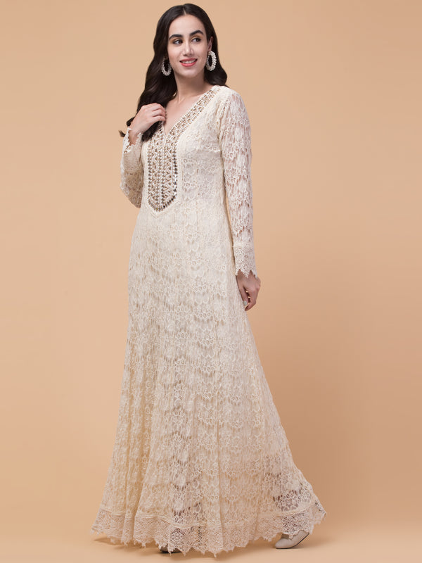 Malana Merino Women's Net Long Salwar Suit with Dupatta.