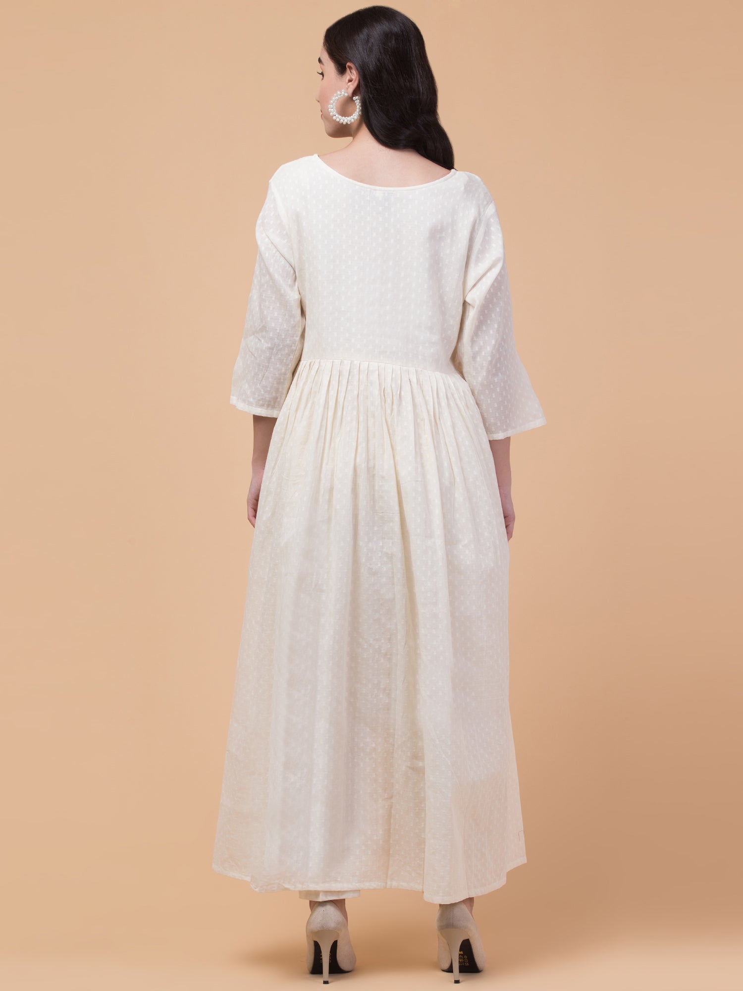 Malana Merino Wome's Flared Off White Salwar Suit with Dupatta