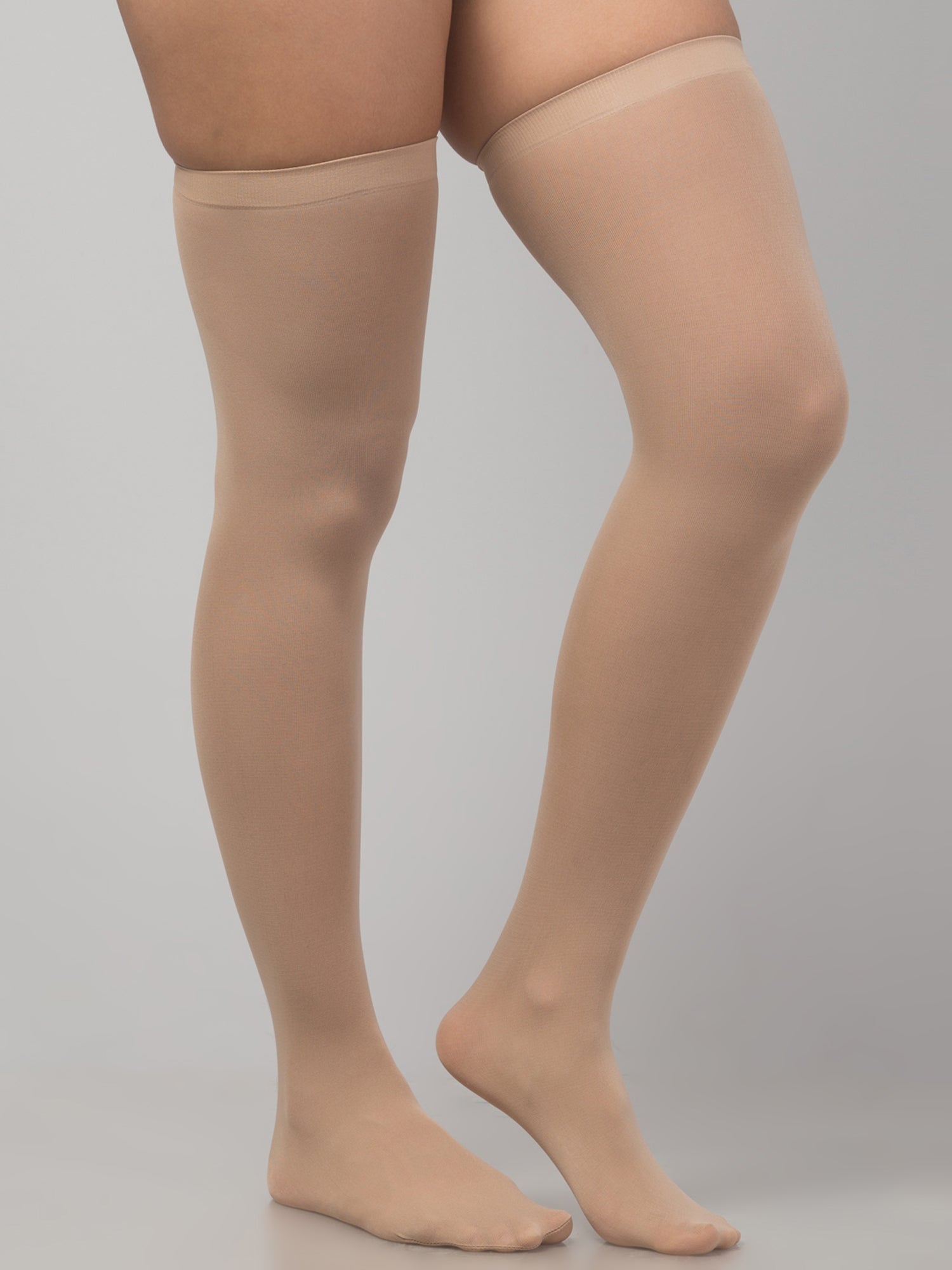 Malana Merino Women & Girls 2 Pair Nylon Transparent Thigh High Stockings Black & Skin Color (2 Pair)