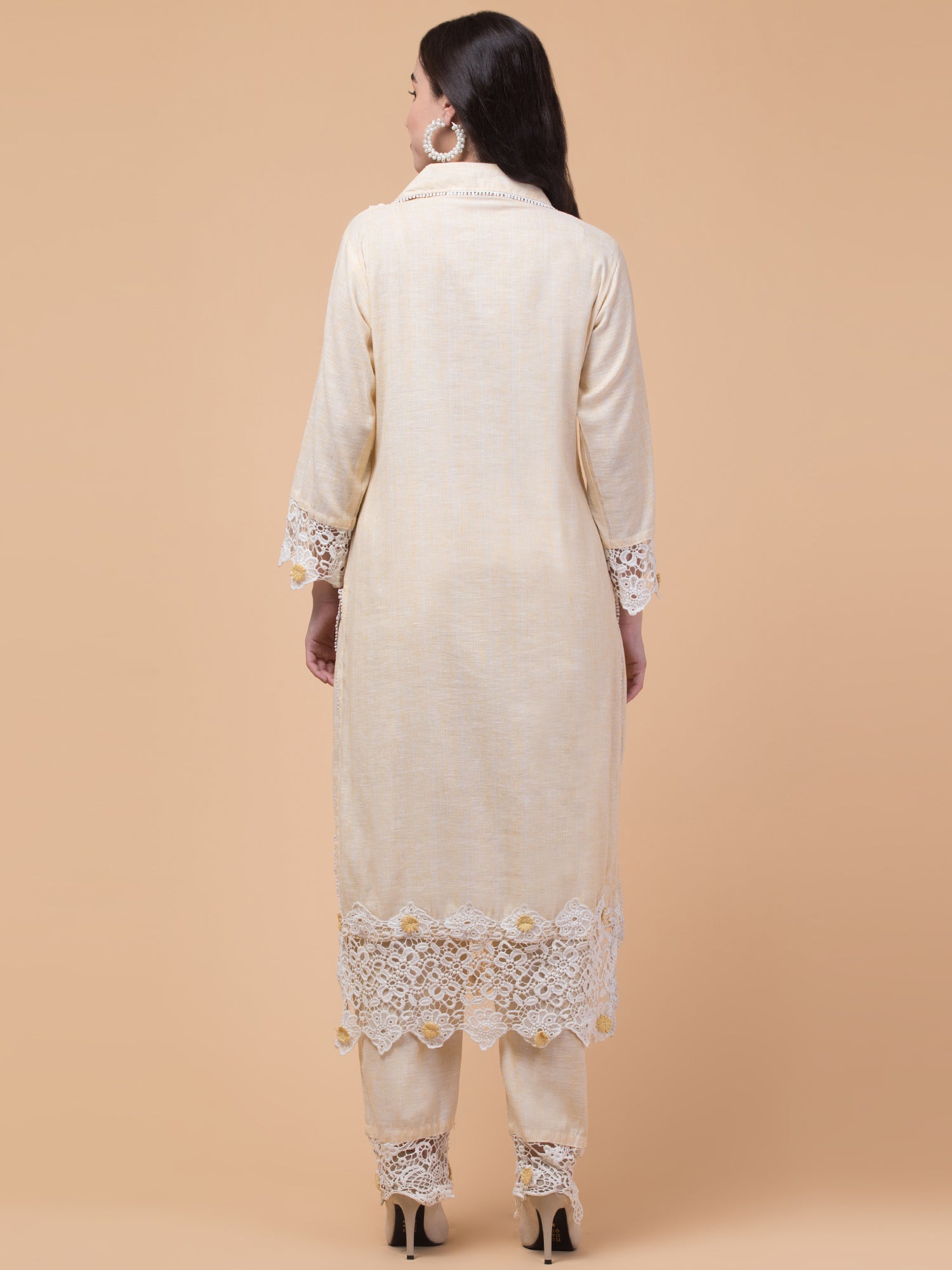 Malana Merino Women's Pakistani Beige 3 Pcs Suit with Dupatta.