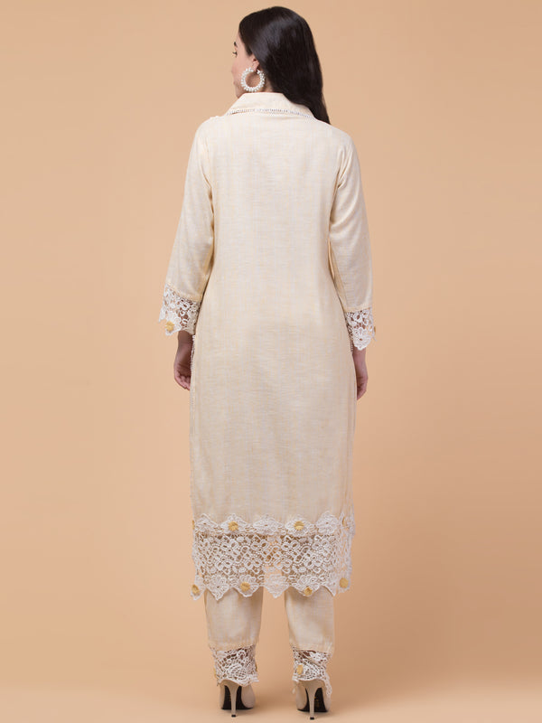 Malana Merino Women's Pakistani Beige 3 Pcs Suit with Dupatta