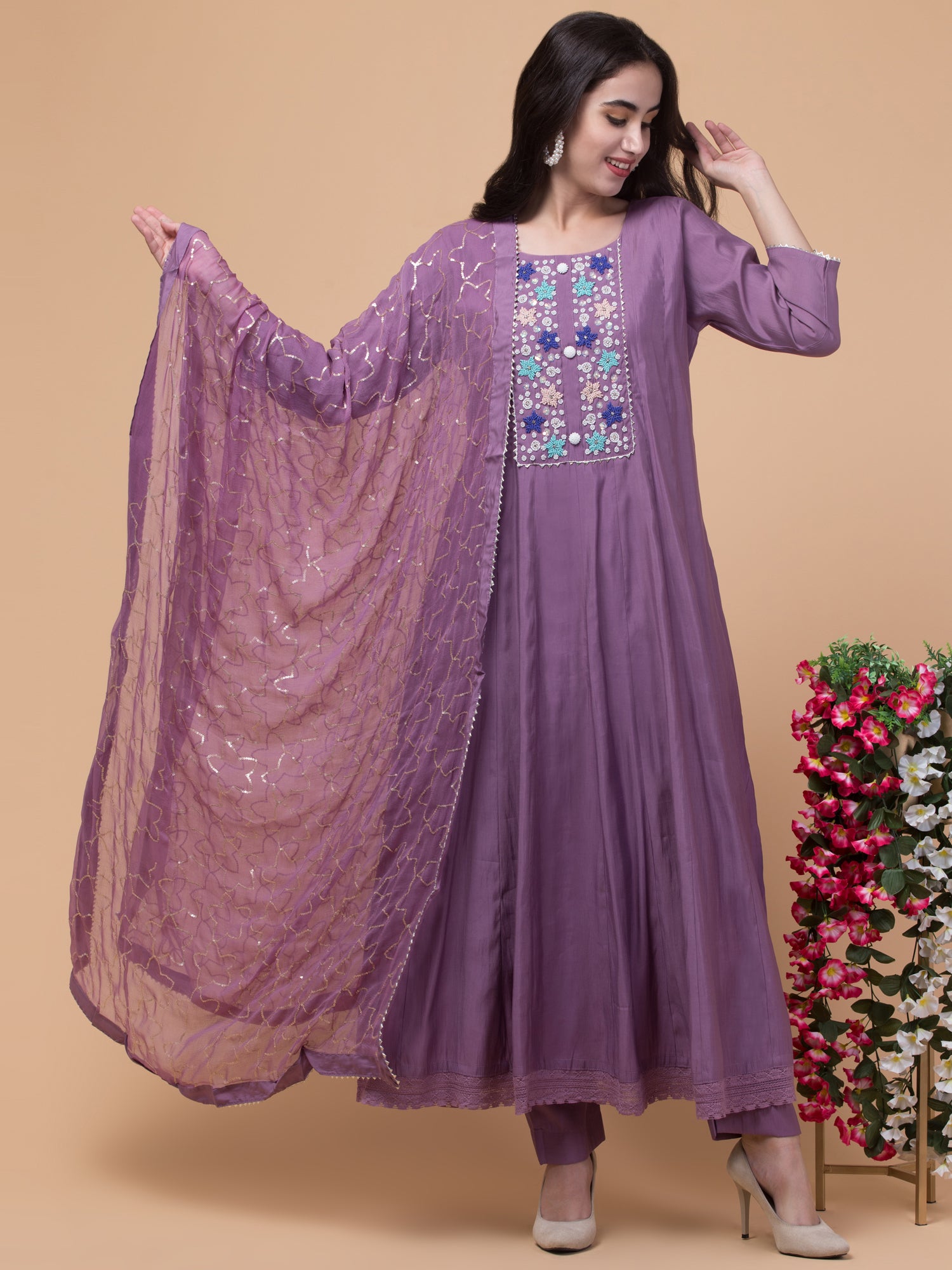 Malana Merino Wome's Flared Voilet Salwar Suit with Dupatta