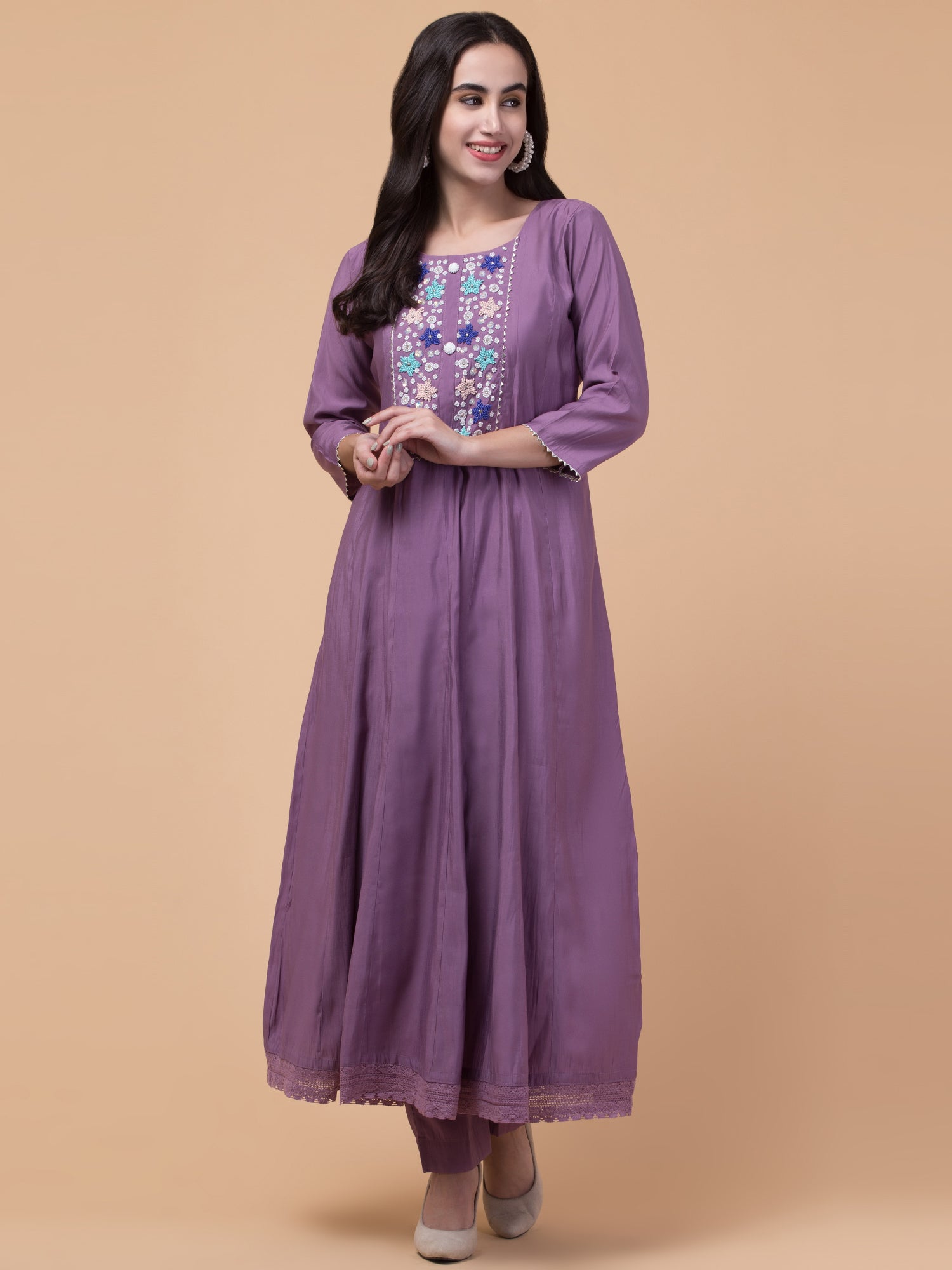 Malana Merino Wome's Flared Voilet Salwar Suit with Dupatta