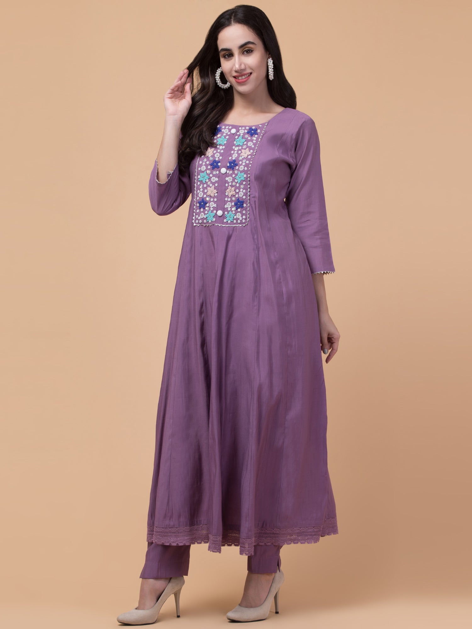 Malana Merino Wome's Flared Voilet Salwar Suit with Dupatta