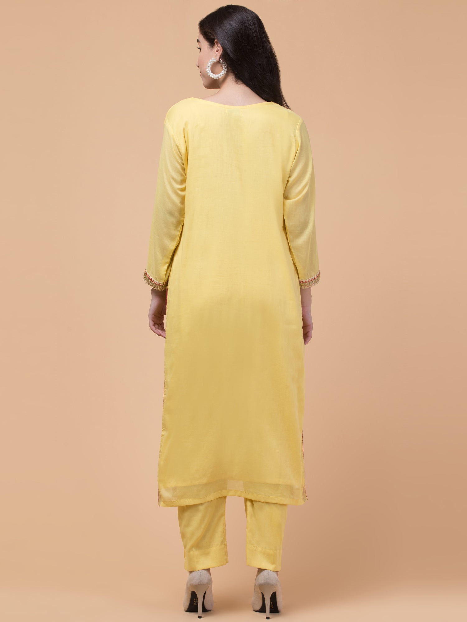 Malana Merino Wome's Straigth Yellow V Neck Salwar Suit with Dupatta