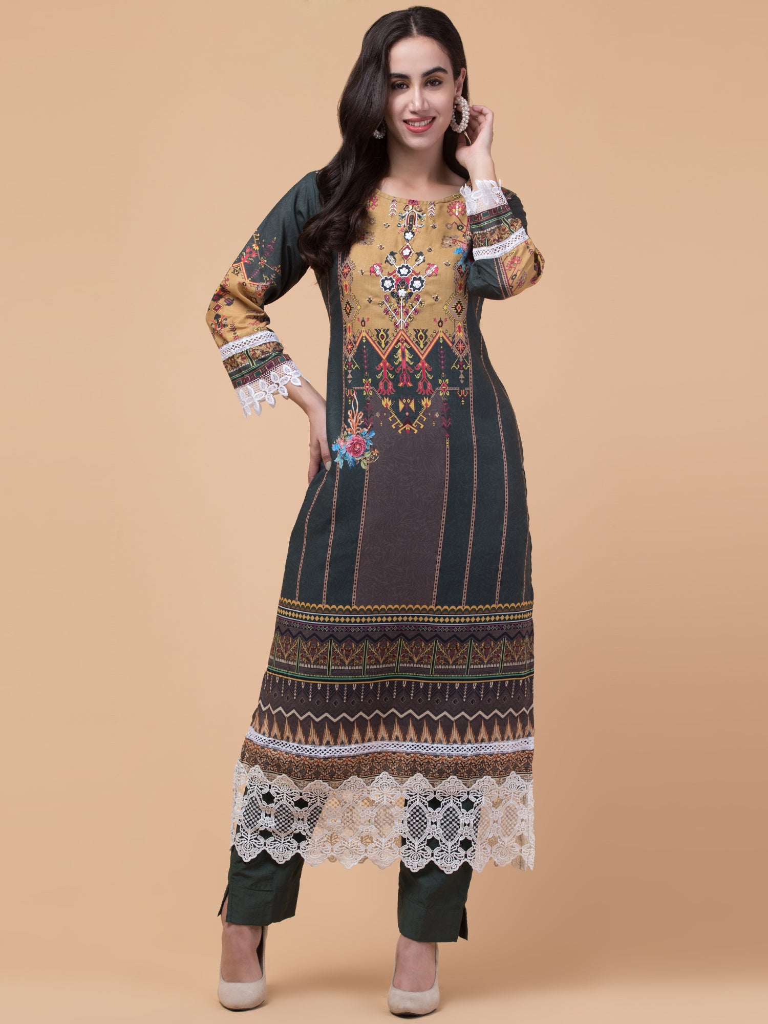 Malana Merino Women's Pakistani Mehndi Salwar Suit with Dupatta.