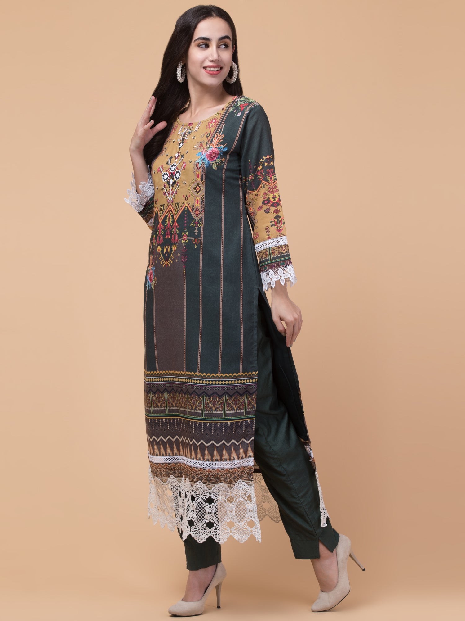 Malana Merino Women's Pakistani Mehndi Salwar Suit with Dupatta.