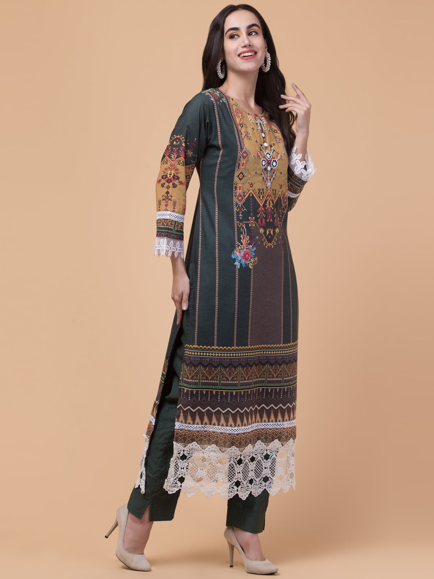 Malana Merino Women's Pakistani Mehndi Salwar Suit with Dupatta.