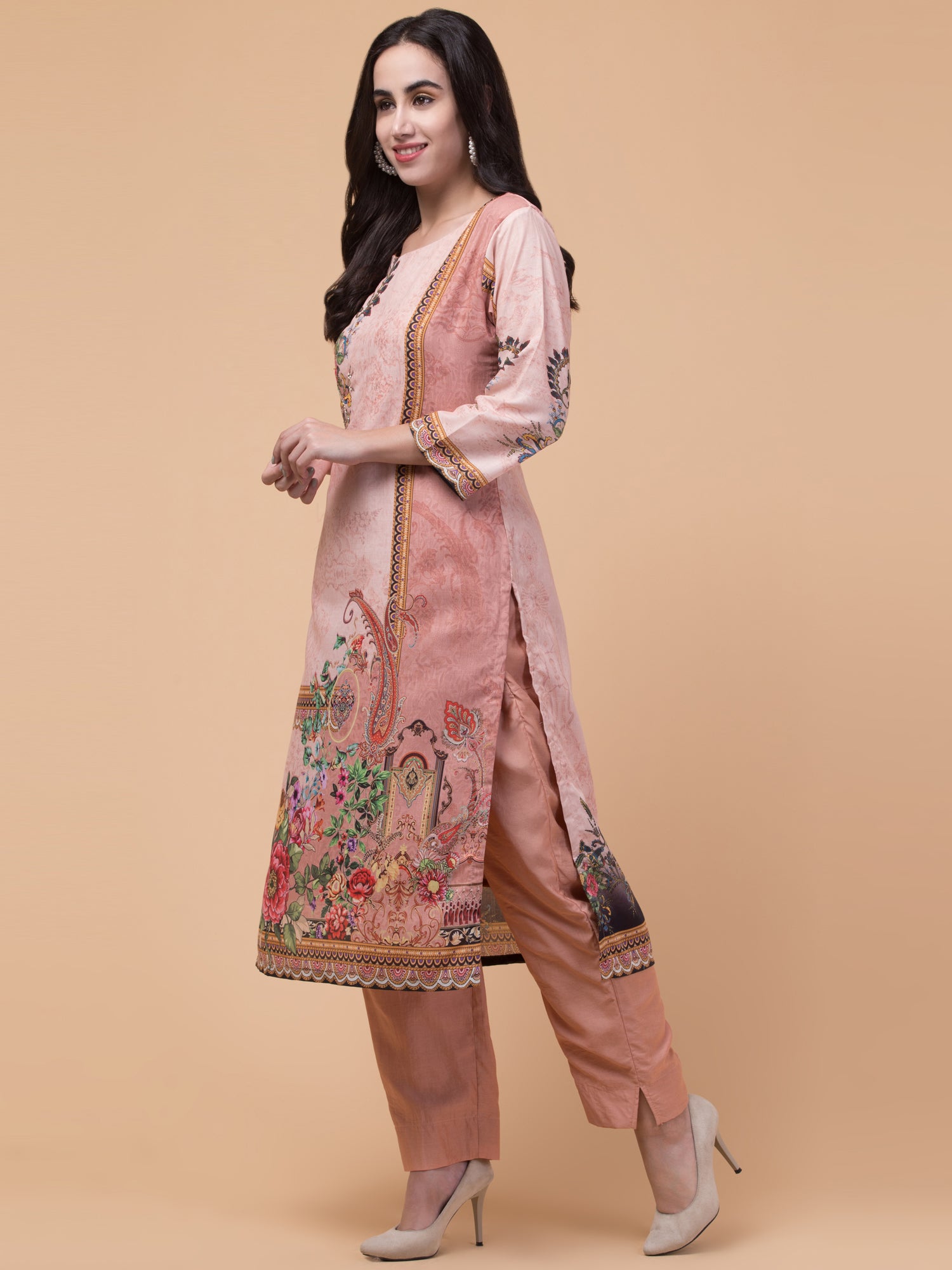 Malana Merino Women's Pakistani Peach Salwar Suit with Dupatta.