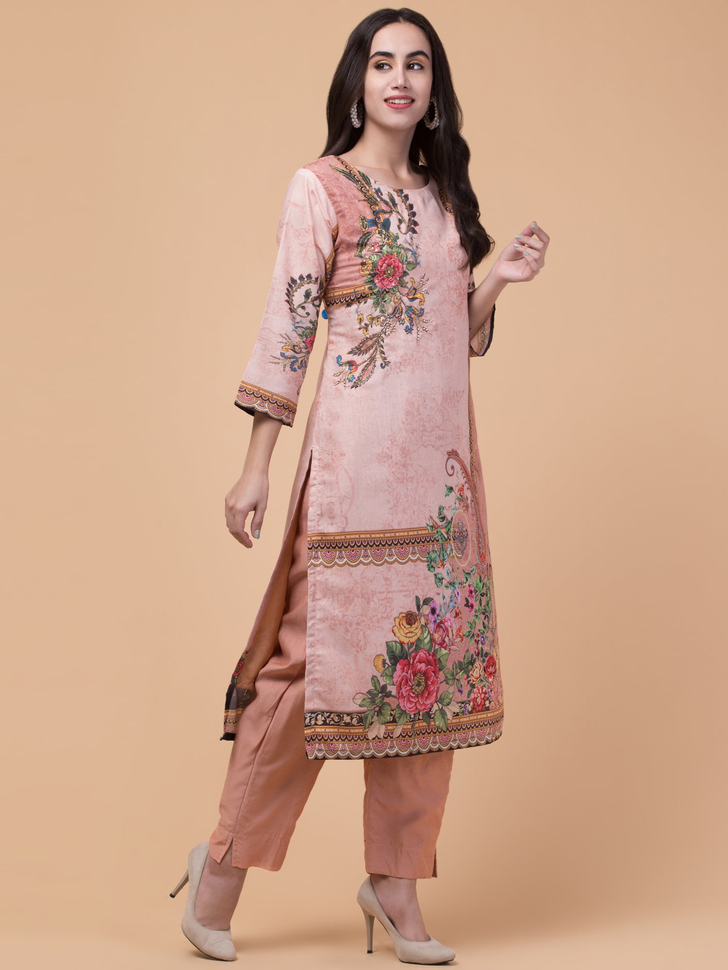 Malana Merino Women's Pakistani Peach Salwar Suit with Dupatta.