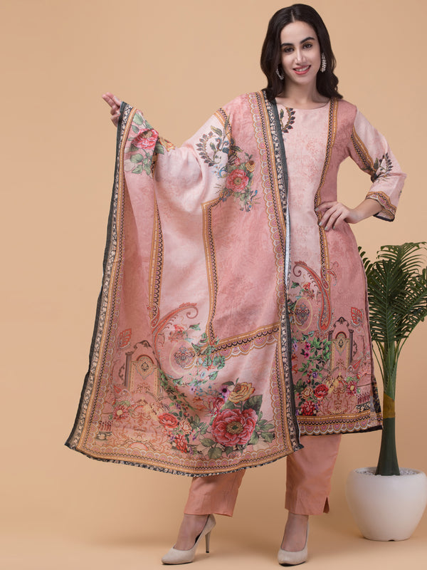 Malana Merino Women's Pakistani Peach Salwar Suit with Dupatta.
