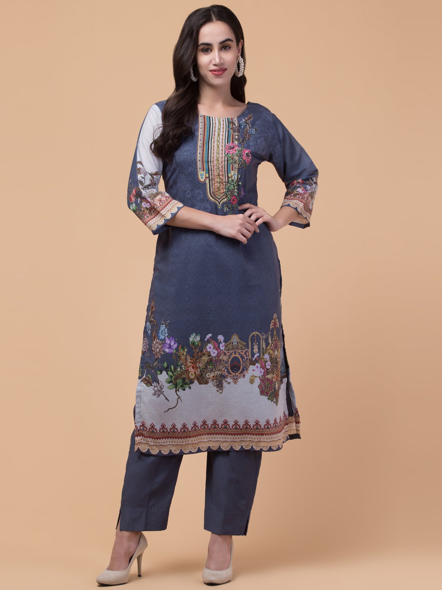 Malana Merino Women's Pakistani Dark Grey Salwar Suit with Dupatta