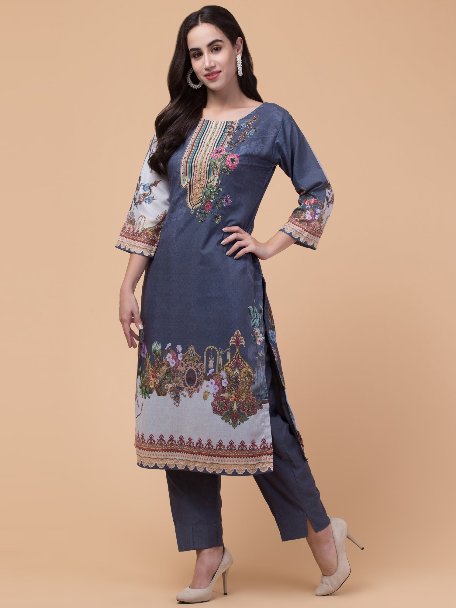 Malana Merino Women's Pakistani Dark Grey Salwar Suit with Dupatta.