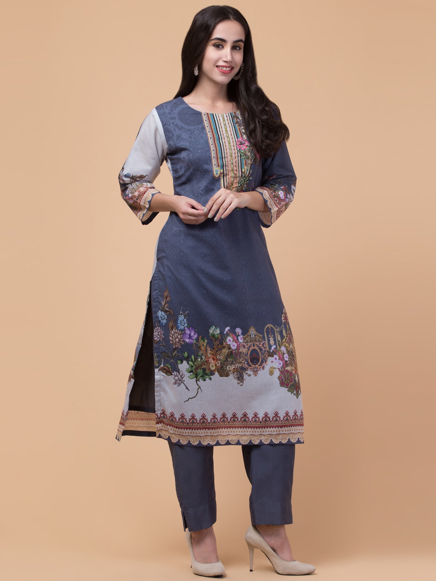 Malana Merino Women's Pakistani Dark Grey Salwar Suit with Dupatta