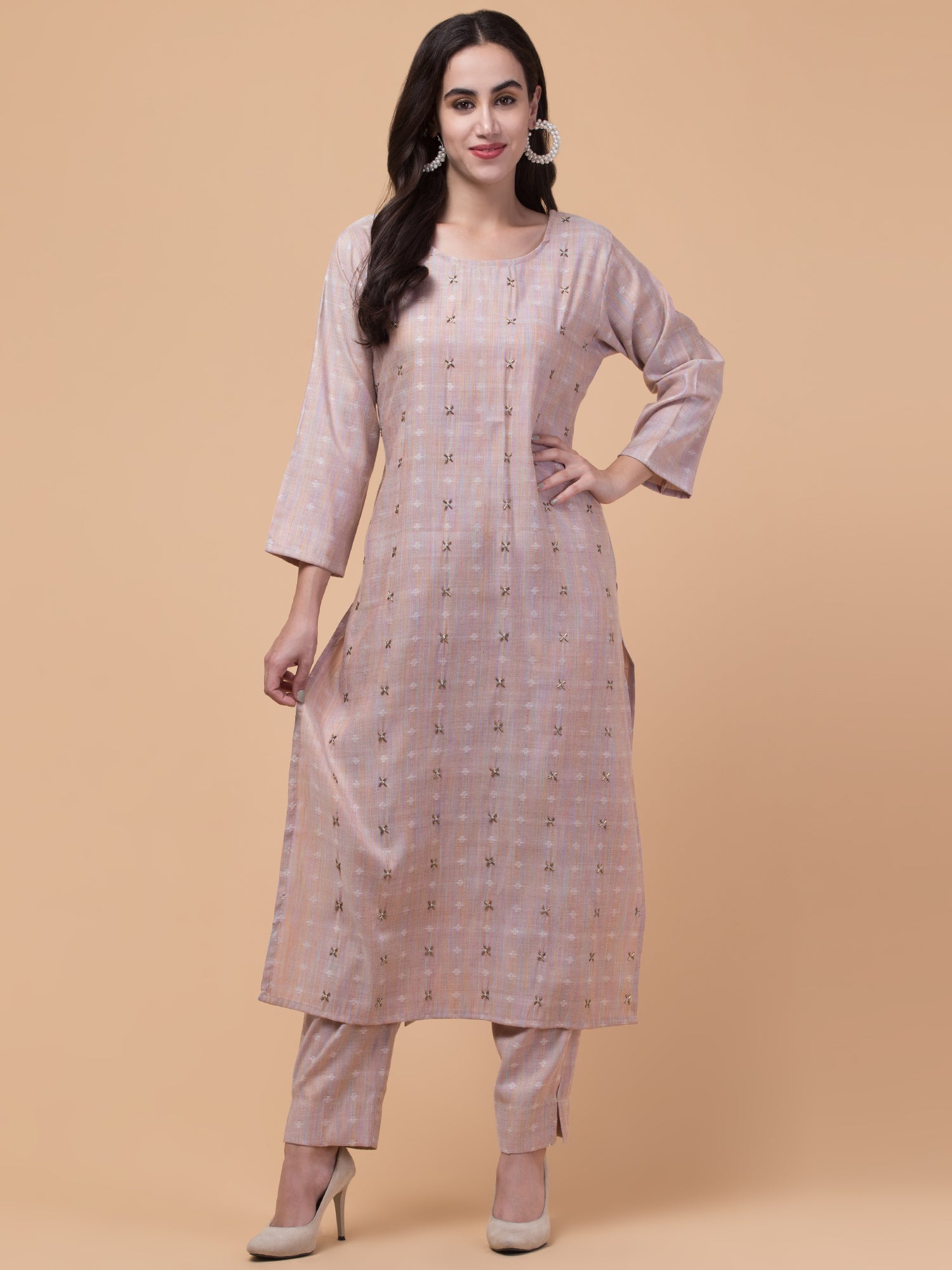Malana Merino Women's Salwar Suits Set Peach (With Dupatta)
