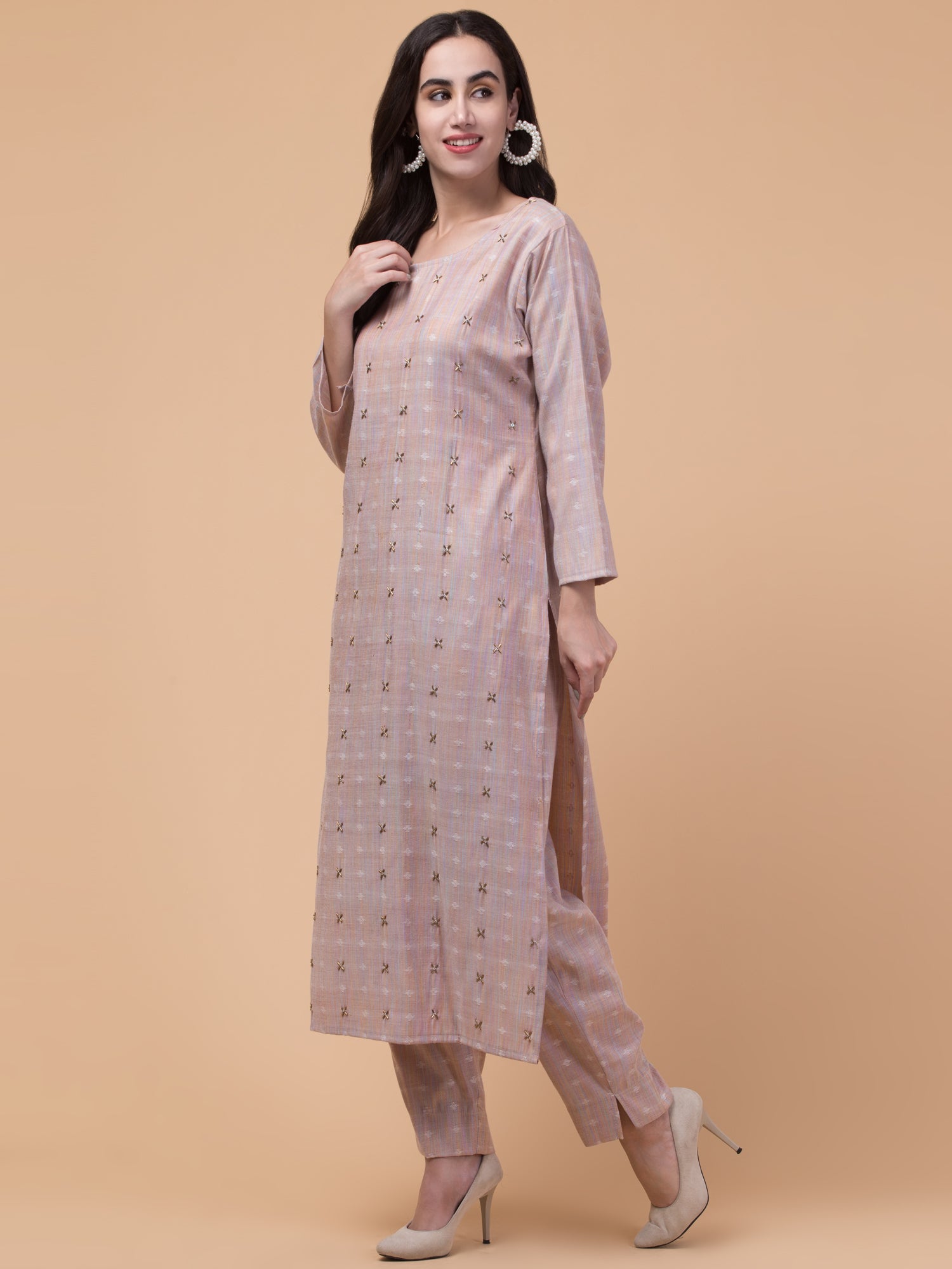 Malana Merino Women's Salwar Suits Set Peach (With Dupatta)