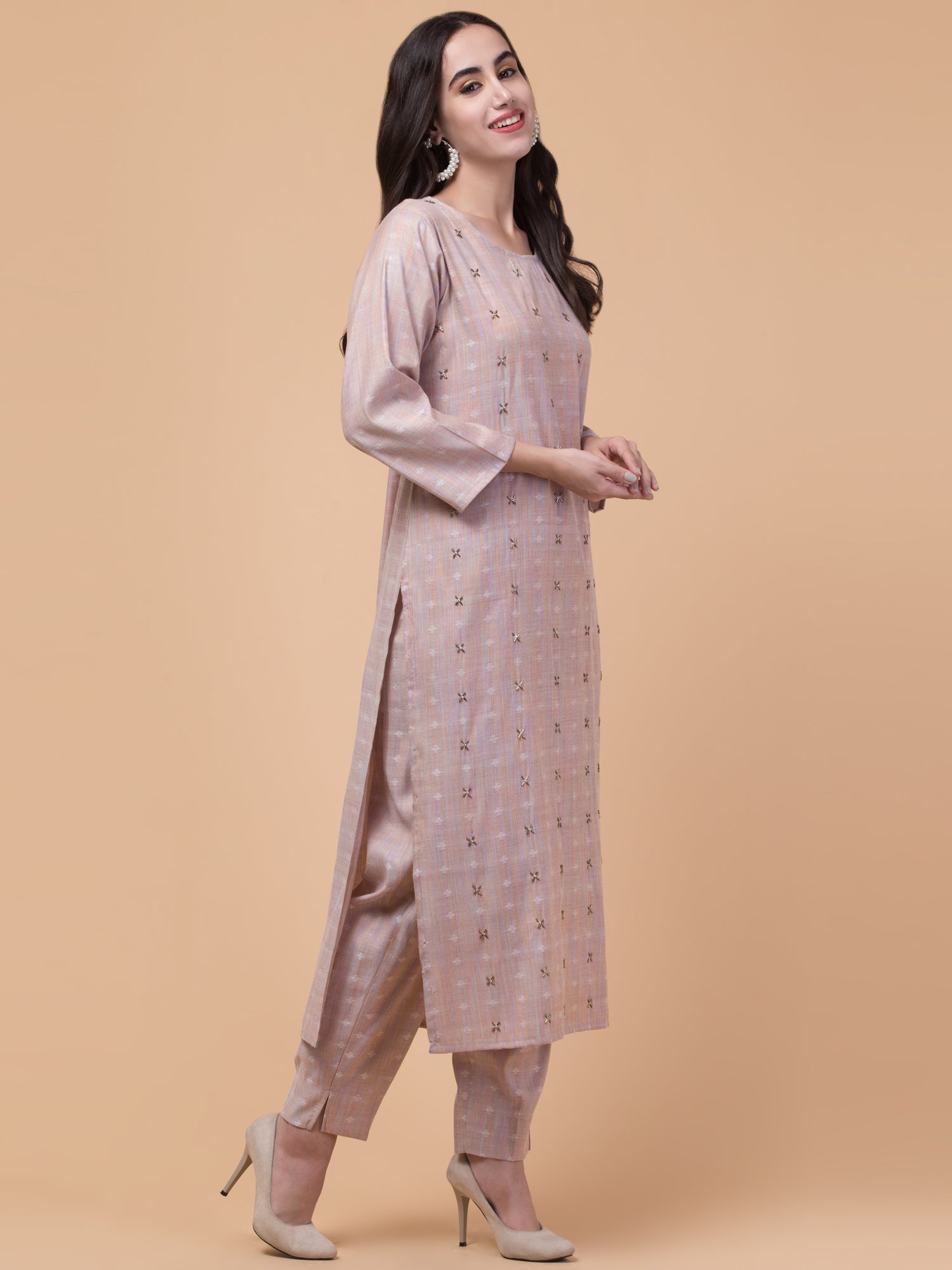 Malana Merino Women's Salwar Suits Set Peach (With Dupatta)