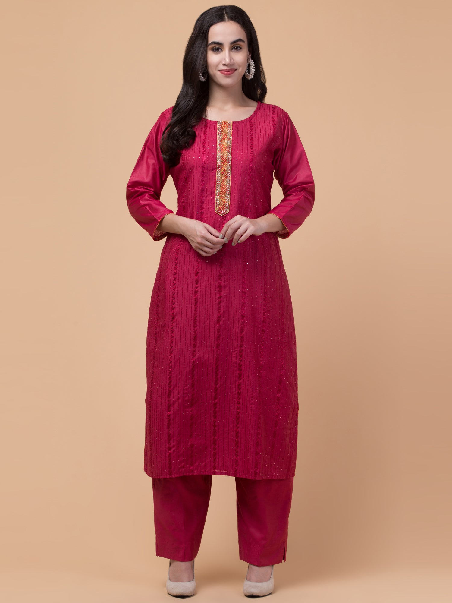 Malana Merino Women's Salwar Suits Set Maroon (With Dupatta)