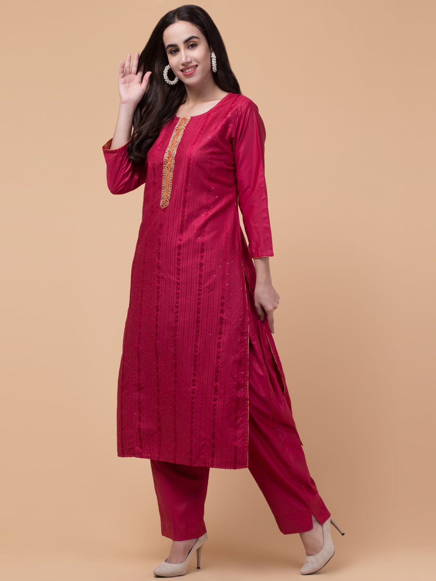 Malana Merino Women's Salwar Suits Set Maroon (With Dupatta)