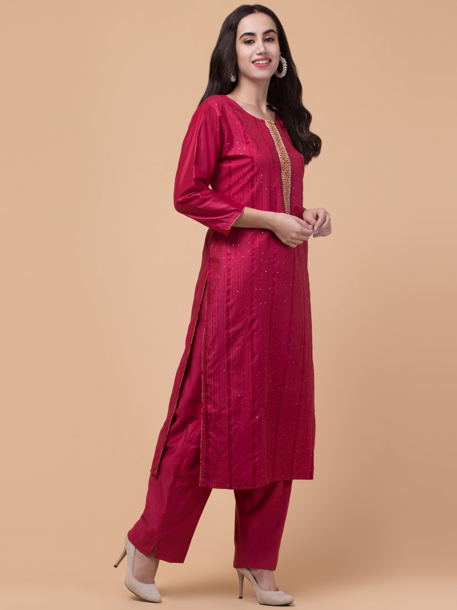 Malana Merino Women's Salwar Suits Set Maroon (With Dupatta)