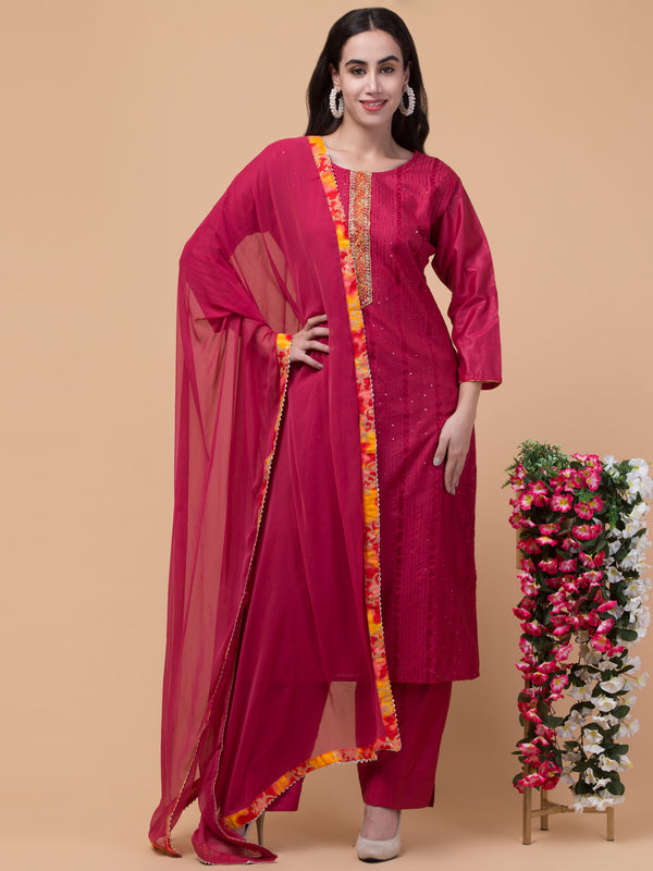 Malana Merino Women's Salwar Suits Set Maroon (With Dupatta).