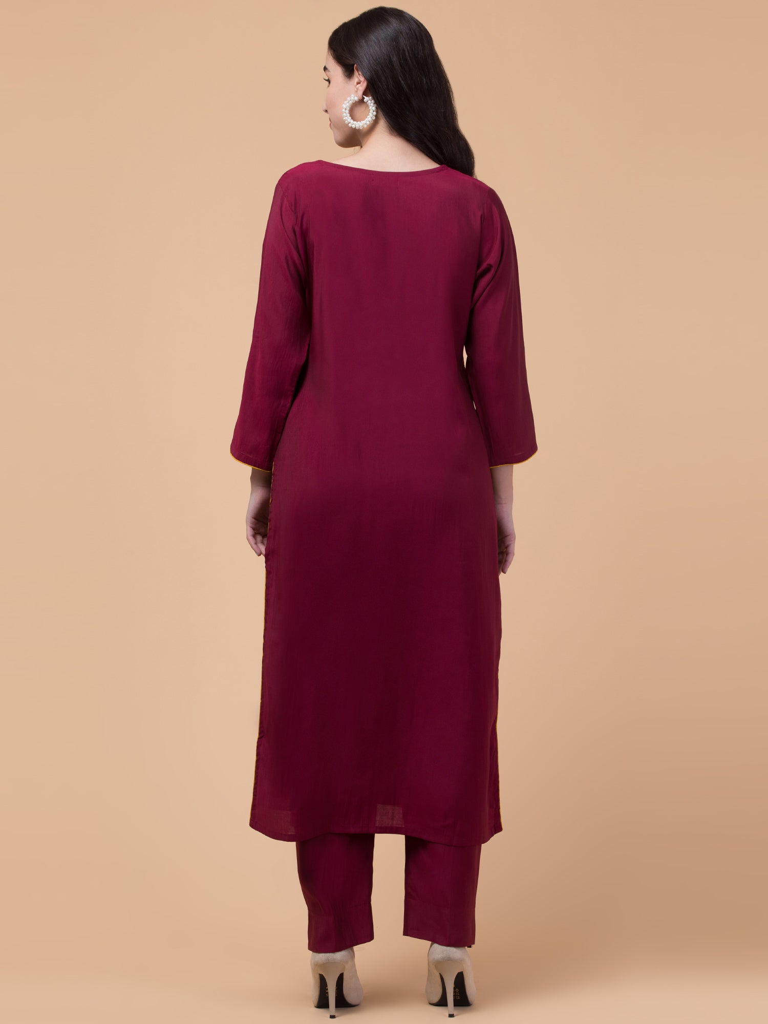 Malana Merino Women's Salwar Suits Set V Neck Maroon (With Dupatta)