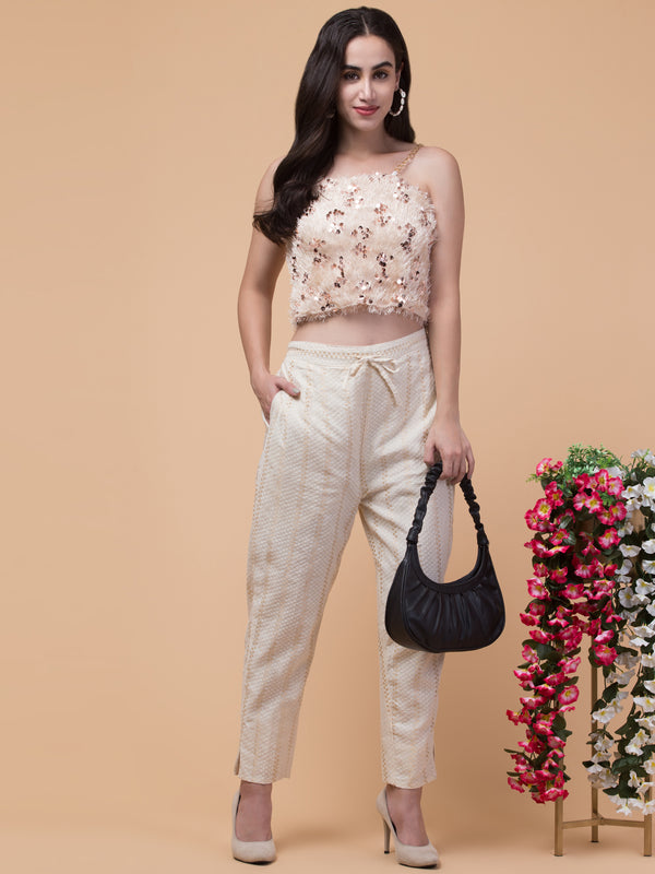 Malana Merino Beige Women/Girl's Stripe Pant / Lower