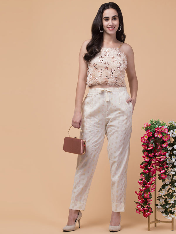 Malana Merino Beige Women/Girl's Golden Butta Pant / Lower