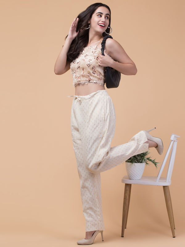 Malana Merino Beige Women/Girl's Small Golden Butta Pant / Lower