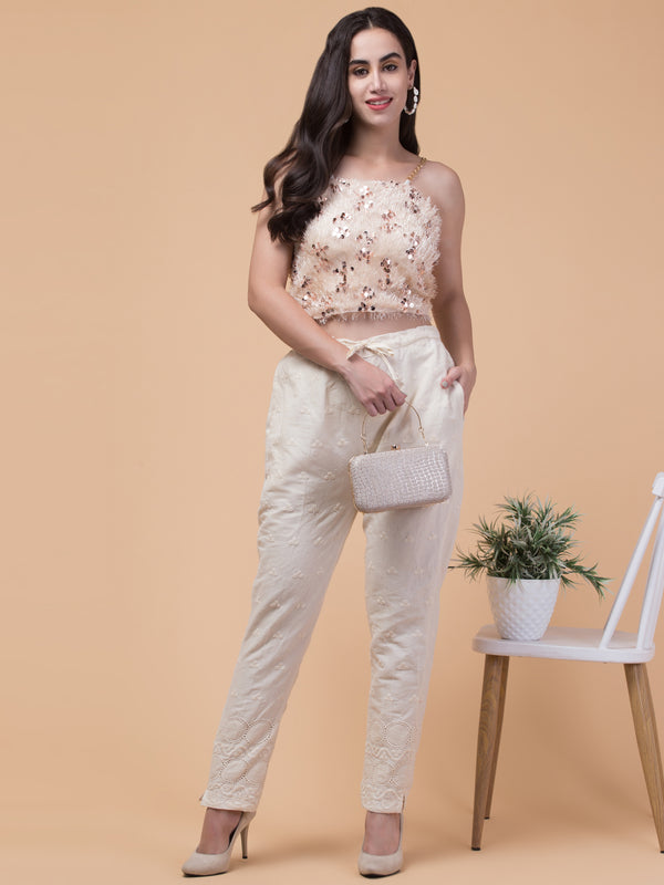 Malana Merino Beige Women/Girl's Lucknowi Chicken Pant / Lower