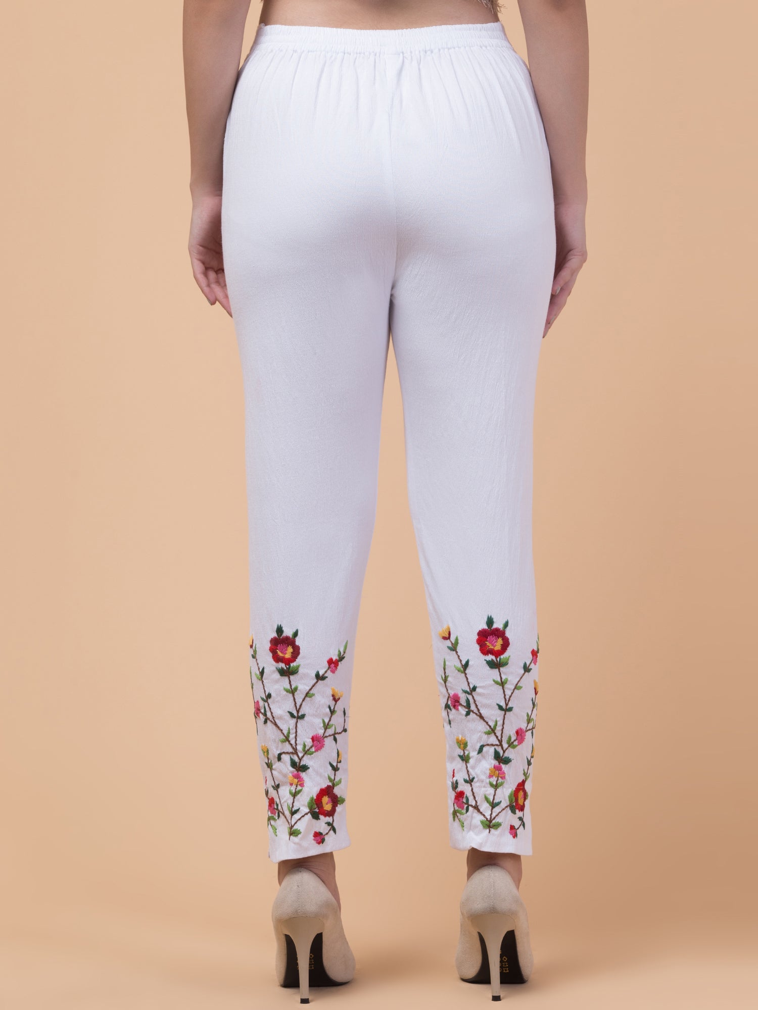 Malana Merino White Women/Girl's Embrodiry Pant / Lower