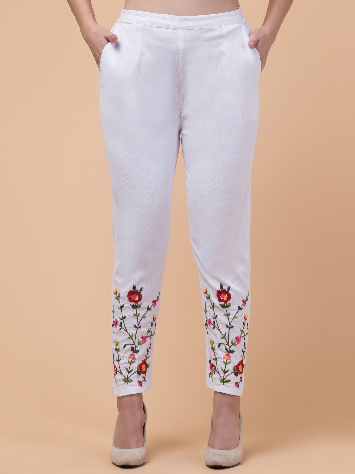Malana Merino White Women/Girl's Embrodiry Pant / Lower